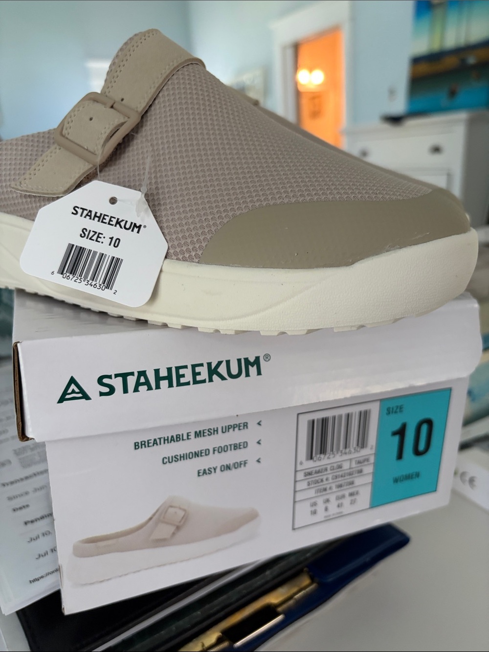 Staheekum Women’s Beige Mesh Mule with Cushioned Footbed